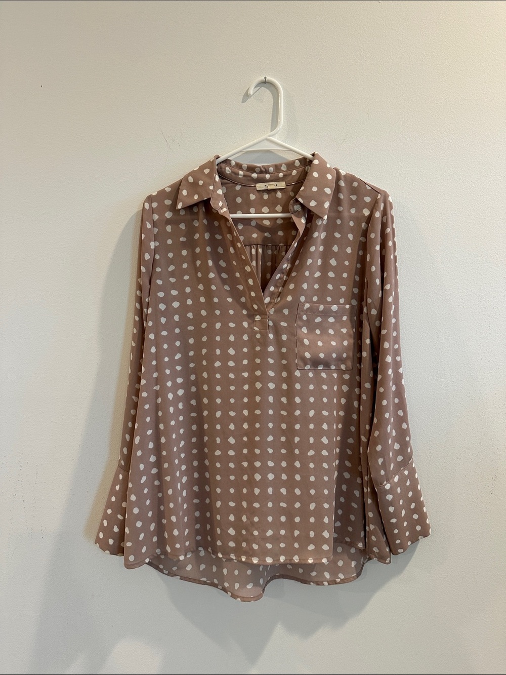 Pleione Dusty Rose Polka Dot V-Neck Blouse